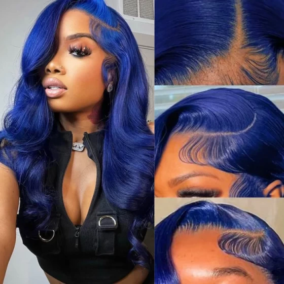 Trendy Blue Human Hair 13x6 HD Body Wave Lace Front Wigs